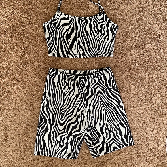 Zebra crop top with matching shirts.